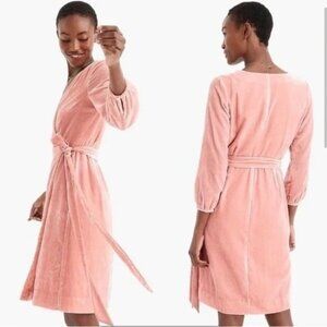 J Crew Womens Size 6 Dusty Pink Velvet Wrap Puff Sleeves Dress Romantic NEW